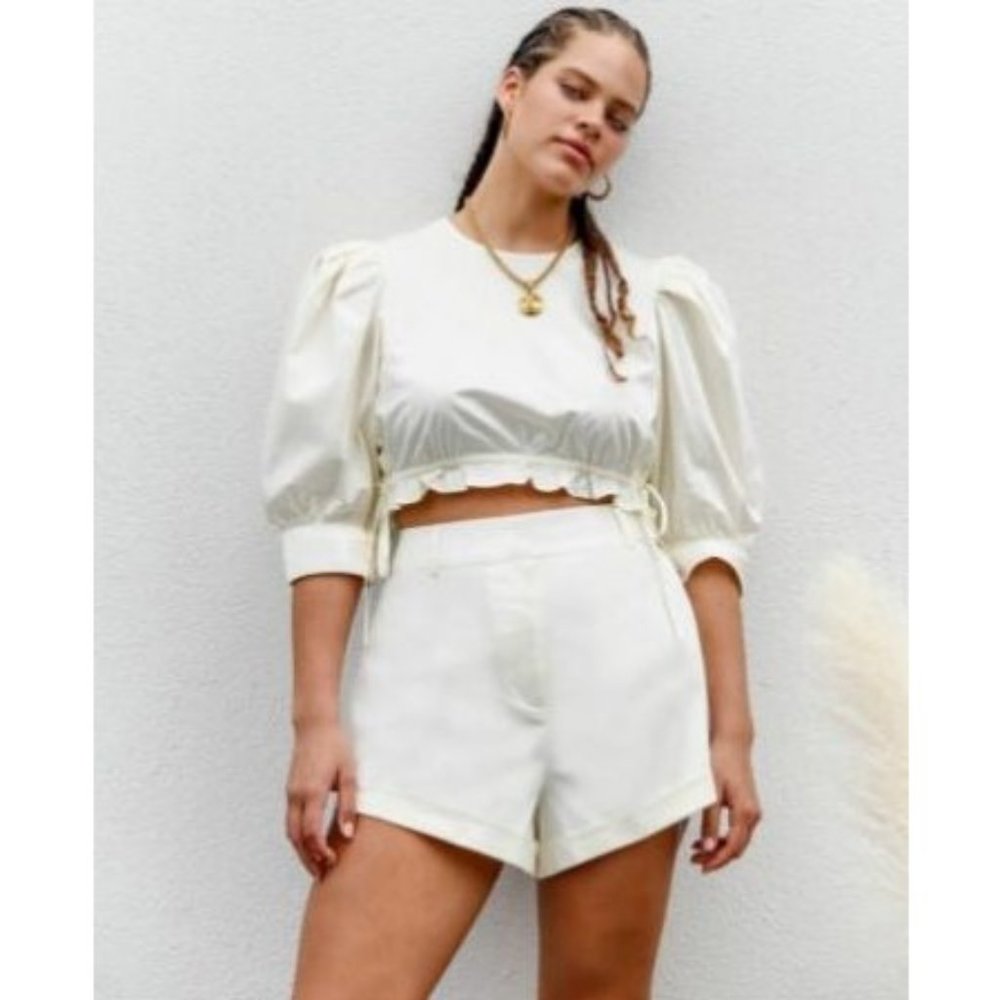 DANIELLE BERNSTEIN Womens Ivory Polka Dot Boyfriend Shorts